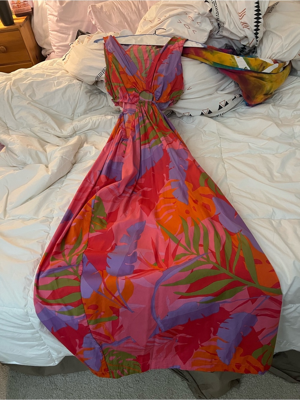 Karlie Tropical Maxi Dress in Pink, Orange & Purple